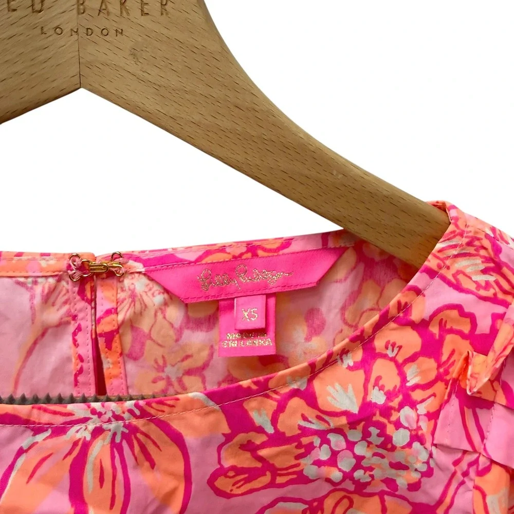 Lilly Pulitzer Pink Orange Floral Puff Sleeve Cotton Blouse Top XS